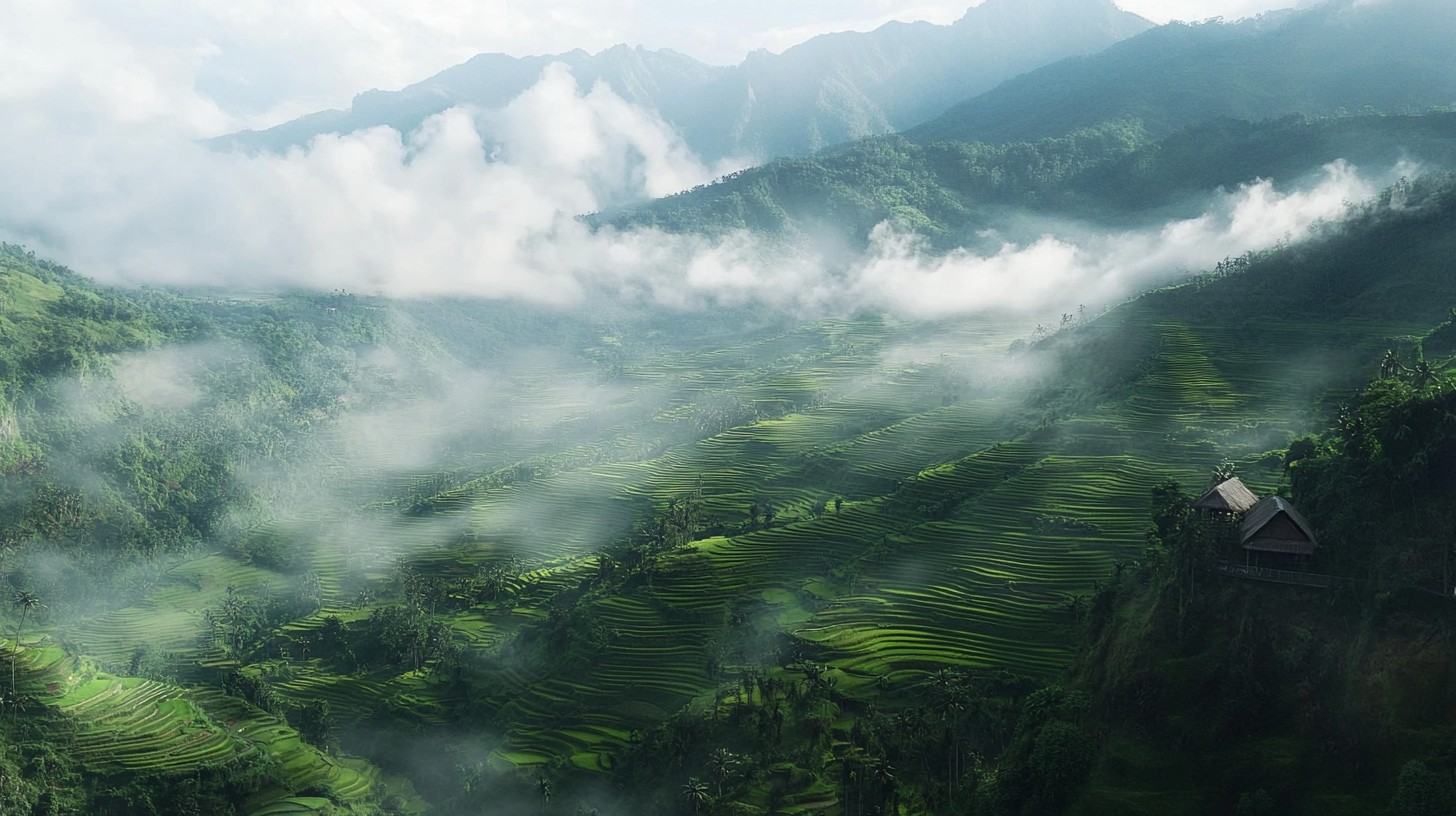 A beautiful misty morning over a vast mountain valley